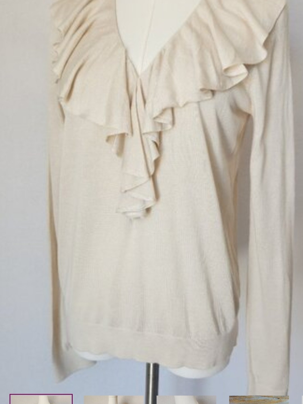 Polo by Ralph Lauren Cream Ruffle Scoop Neck Sweater